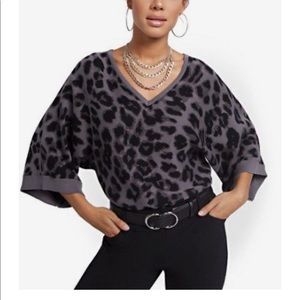 NWT Leopard-Print Kimono Sleeve V-Neck Sweater